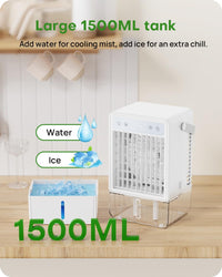 Portable Air Cooler 1500ml Quiet 5Ã¢ÂÂSpeed 4ÃÂµm Mist 2 Spray Modes 7Ã¢ÂÂColour LED Timer Ã¢ÂÂ White