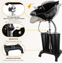 Johgee Portable Salon Basin Shampoo Bowl Sink with Electric Pump, Height Adjustable Portable Hair Washing Basin with 2 Bucket & Drain Hoses, Portable Shampoo Sink for Home Barber Shop Use