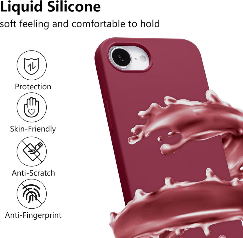 ZTOFERA Crossbody Lanyard Case for iPhone 16e/17e (6.1"), Liquid Silicone Protective Phone Case with Strap Adjustable Neck Cord Necklace Soft Cover for iPhone 16e/17e, Wine Red