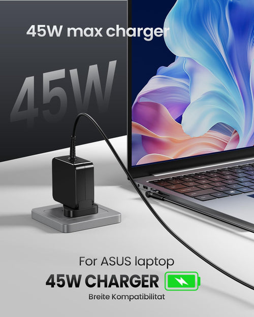 DINTYOU 45W Laptop Charger Compatible with ASUS VivoBook 14 15 S14 S15 E203M, E406M, X553M, X540UA, X540S, TP300, Zenbook UX21A, UX31A, UX303U, UX305C, etc 19V 2.37A Power Supply