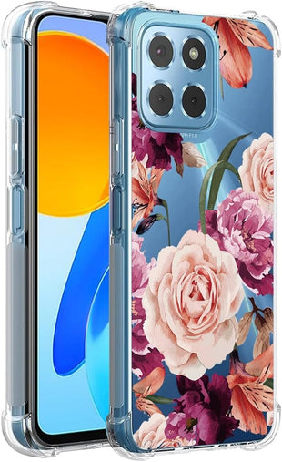 Jhxtech Phone Case for Honor X8 5G/Honor X6 (4G/5G)/Honor X6S/Honor 70 Lite girls women, Slim Shockproof Clear Floral Pattern Soft Flexible TPU Protective Cover for Honor X8 5G Purple flower
