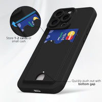 oakxco for iPhone 16 Pro Max Case with Card Holder, Cute Silicone Wallet Phone Case with Credit Card Slot, Soft Rubber Thin Slim Purse for Women Men with Shockproof Camera Cover Protection, Black