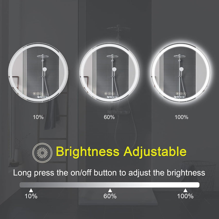 AI-LIGHTING 40cm Round LED Mirror Bathroom Circular Mirror with Lights Illuminated Anti-Fog Backlit Light Up Circle Mirror Touch Switch Color Change Demister IP44 Dimmable