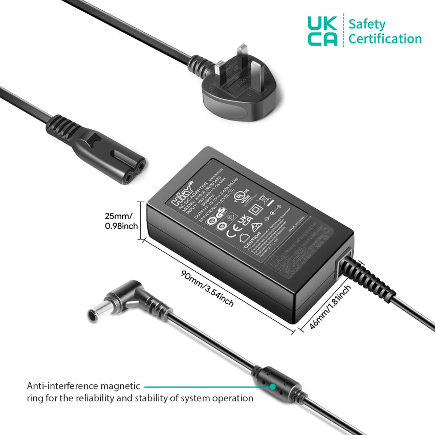 Samsung Monitor Power Cable, HKY 19V AC/DC Adapter for Samsung SJ55W LS34J550WQNXZA S34J550WQR U32J590 U32R590 U28R550UQR Samsung Odyssey LS24AG320NUXXU LS27AG550EUXXU Gaming Monitor Display Charger