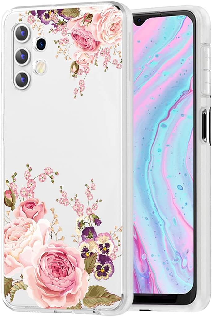 Case for Galaxy A32 5G Case,Samsung A32 5G Cute Case, Clear Flexible Bumper TPU Soft Rubber Silicone Cover Phone Case for Samsung Galaxy A32 5G (Rose Flower)