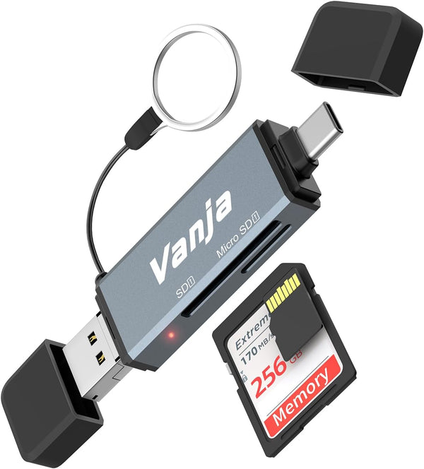 Vanja SD Card Reader, Type C/USB/Micro USB SD Card Reader Adapter for Mac, Macbook, iPhone 15, Camera, Android Phone, PC, Laptop, Computer, Memory Card Reader Support Micro SD/SDHC/SDXC/MMC