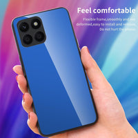Case Cover for Honor X6a, Pure Colour Tempered Glass Back Case + Protective TPU Case for Honor X6a Cover (Light Blue 2)
