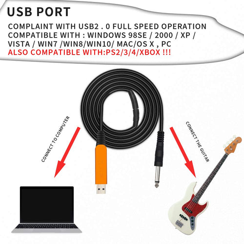 USB Guitar Cable for PC, Mac, Xbox, PS4 â 6.35mm Gold-Plated Mono Plug