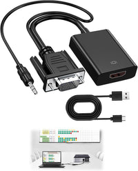 VGA to HDMI Adapter with Audio 1080P VGA Source to HDMI Display Converter with Power Cord Male to Female Connector Male to Female Connector for TV HDTV Projector Monitor Laptop Computer Desktop, Black