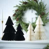 GISELA D Paper Honeycomb Christmas Trees Set of 4 Reusable Table Decorations â Black and White