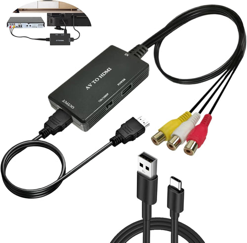 Clydewy RCA to HDMI Converter AV to HDMI Adapter 720P/1080P RCA Composite CVBS Adapter for PS2 PS3 STB Xbox VHS VCR PC Laptop TV Blue-Ray DVD Players AV Red Yellow and White Cable Multi Port