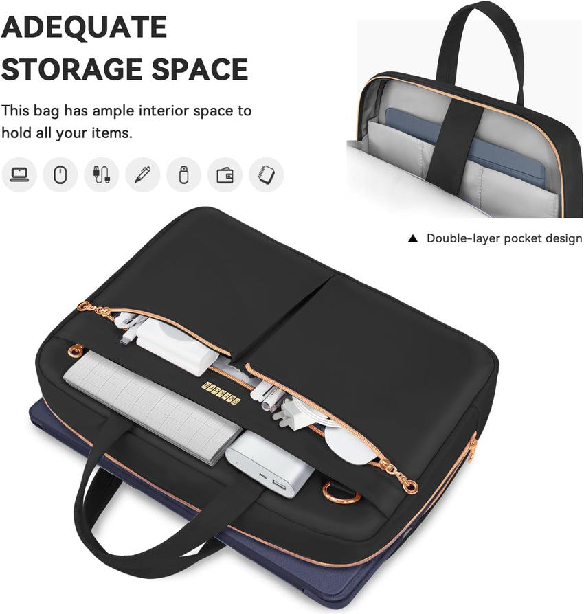 Ferkurn Laptop Bag Case 17 17.3 inch for Women Men, Messenger Briefcase Compatible with Alienware Nitro 5 XPS 17 ThinkPad Legion 5 Inspiron HP Pavilion Asus Acer, Slim Strap Computer Bag, Black