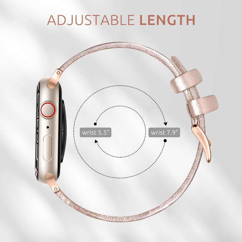 Tuocal Genuine Leather Strap Compatible with Apple Watch Strap 38mm 40mm 41mm 42mm(Series 10) for Women Men, Slim Thin Elegant Narrow Wristband for iWatch Series 10 9 8 7 6 5 4 3 2 1