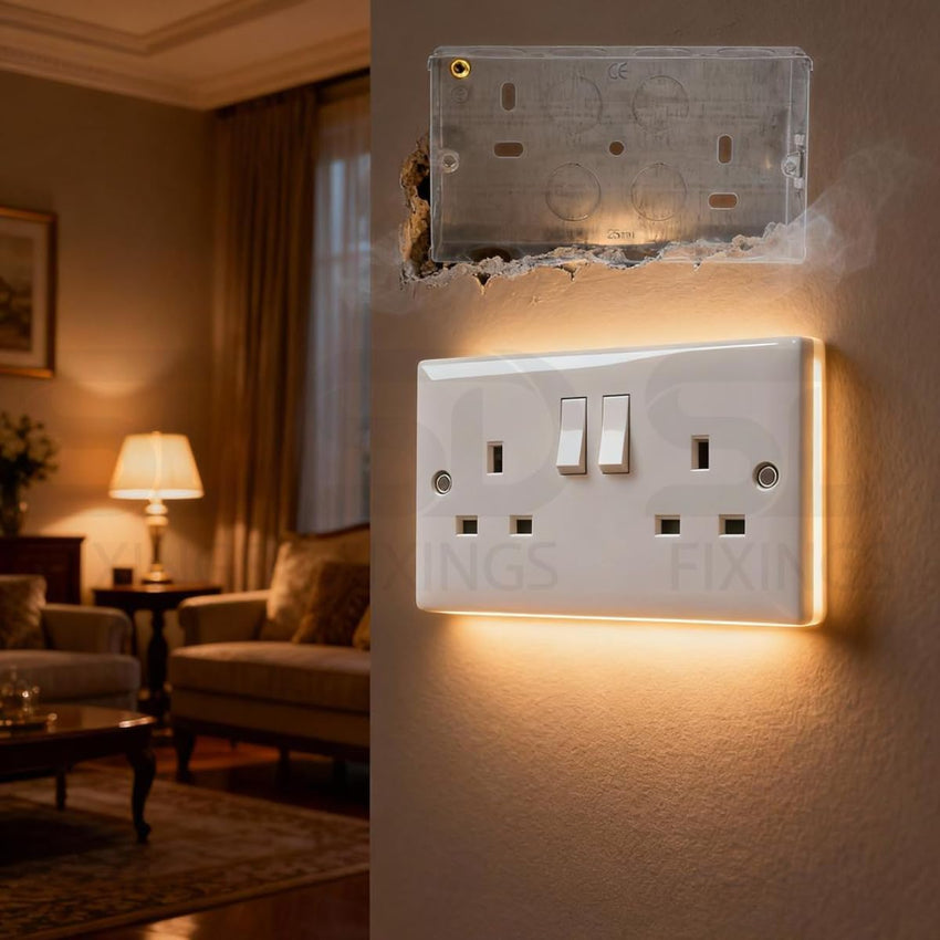 5 x Double Metal Back Box 25mm Flush Wall Pattress / 2 Gang Electrical Sockets