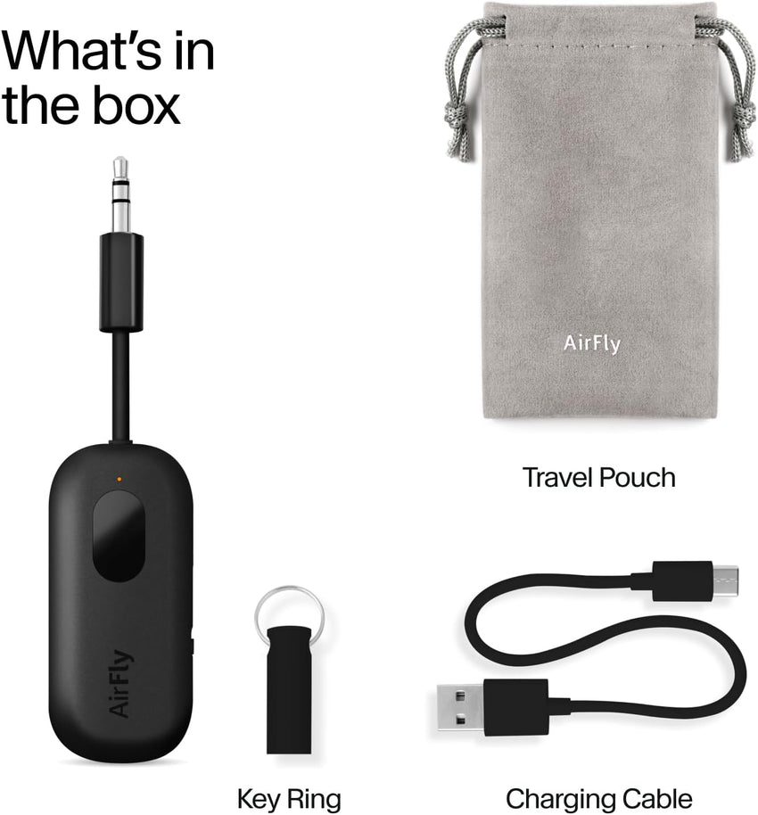 Twelve South AirFly Pro Bluetooth 5.0 Transmitter/Receiver for TV/Airplane to 2 Wireless Headphones - Wireless Adapter for AirPods, Airplane, Car, Gym, Home, Use With Any 3.5 mm Audio Jack, Black