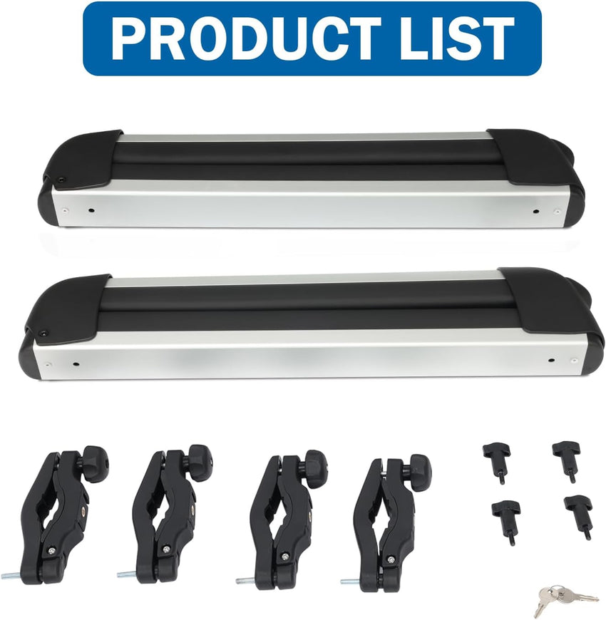 Ski Roof Rack Aluminium for 2 Pairs of Skis or 2 Snowboards with Lock & Padding Silver