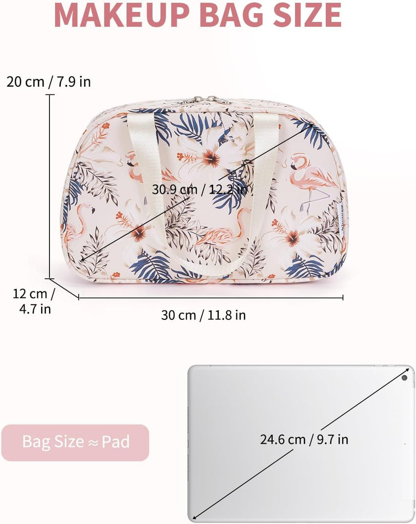 Large Toiletry Bag Travel Makeup Organizer â Beige Flamingo