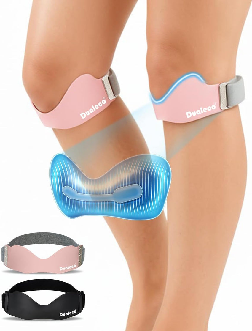 Patella Tendon Knee Strap V-Shaped 3D Cushion 2-Pack Anti-Slip Support Pink