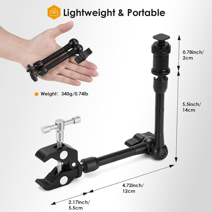 TARION Magic Arm with Super Clamp - Upgraded 11inch/28cm Flexible Camera Articulating Friction Arm Mount & Adjustable Crab Clamp with 1/4" 3/8" Thread Screw for LCD Monitor LED Lights Action Camera