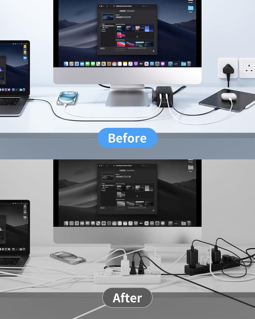 Extension Lead with 4 USB Slots, 4 Way (13A/3250W) Multi Plug Extension Cable, UK Desktop Power Extension Cord with Multi Socket, 1.5M Extension Cable (black, 1.5M)