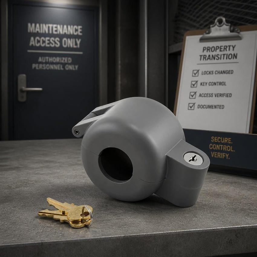 Door Knob Lock-Out Device Prevents Turning & Access to Keyhole Keyed Alike Diecast â Grey (Single)