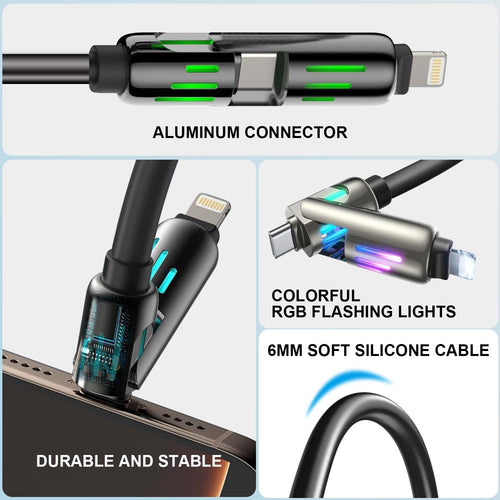 KALINI 4-in-1 USB Type-C Fast Charging Cable, 240W, LED, Lightning 1M Black PD 3.1