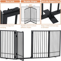 SMONTER Free Standing Dog Gate with Door Walk Through, 306cm Extra Wide Indoor Dog Fence, 80cm Height 6 Panels Foldable Metal Pet Puppy Gate for Stairs, Hallways, Doorway