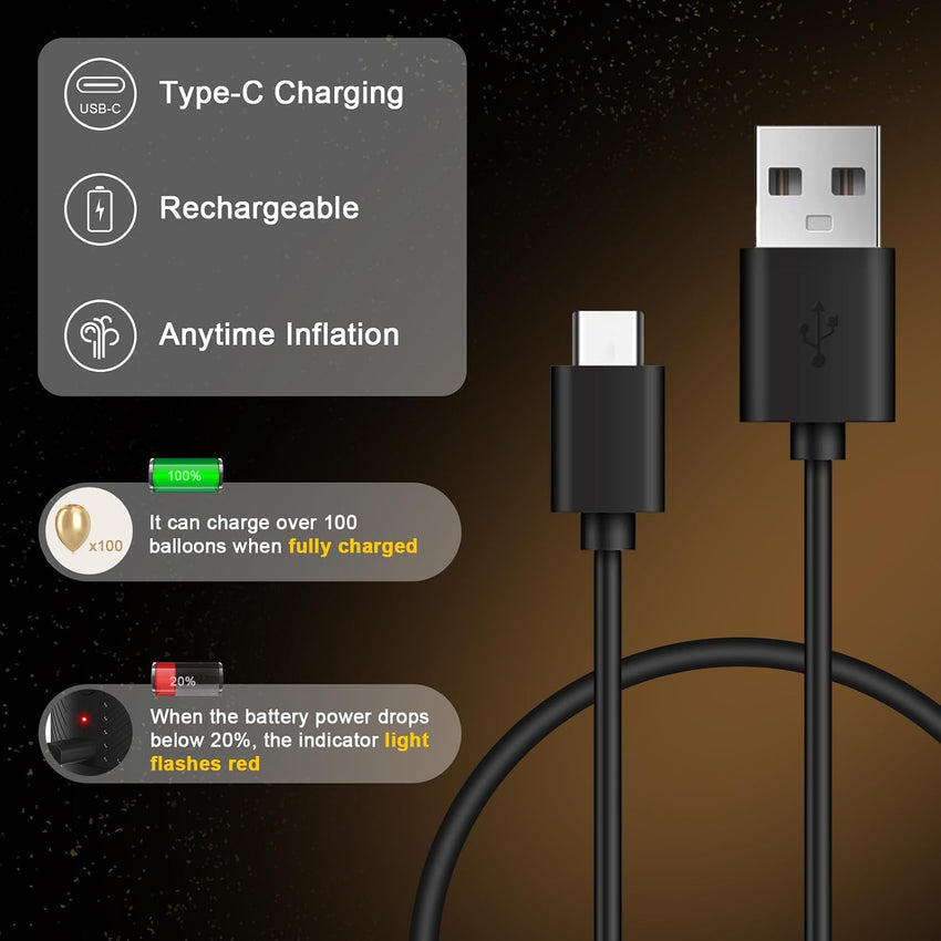 Electric Balloon Pump Rechargeable Type-C 2000mAh 3 Nozzles Inflate & Vacuum Portable