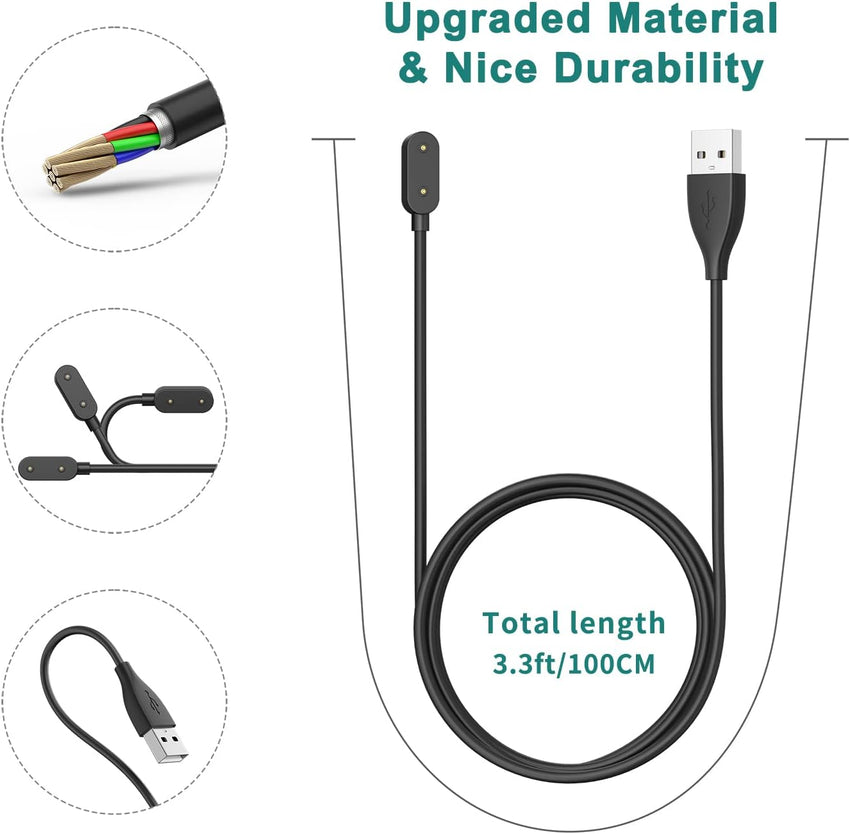 1M Charging Cable for Huawei Watch Charger Fit 1/2, Huawei Band 9/8/7/6/6 Pro, Honor Charger Band 9/7/6/Watch ES/4X/4 Pro Magnetic Wireless USB Fast Charging Cord Black