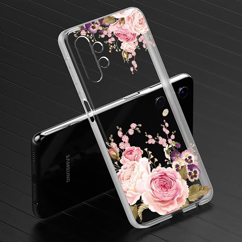 Case for Galaxy A32 5G Case,Samsung A32 5G Cute Case, Clear Flexible Bumper TPU Soft Rubber Silicone Cover Phone Case for Samsung Galaxy A32 5G (Rose Flower)