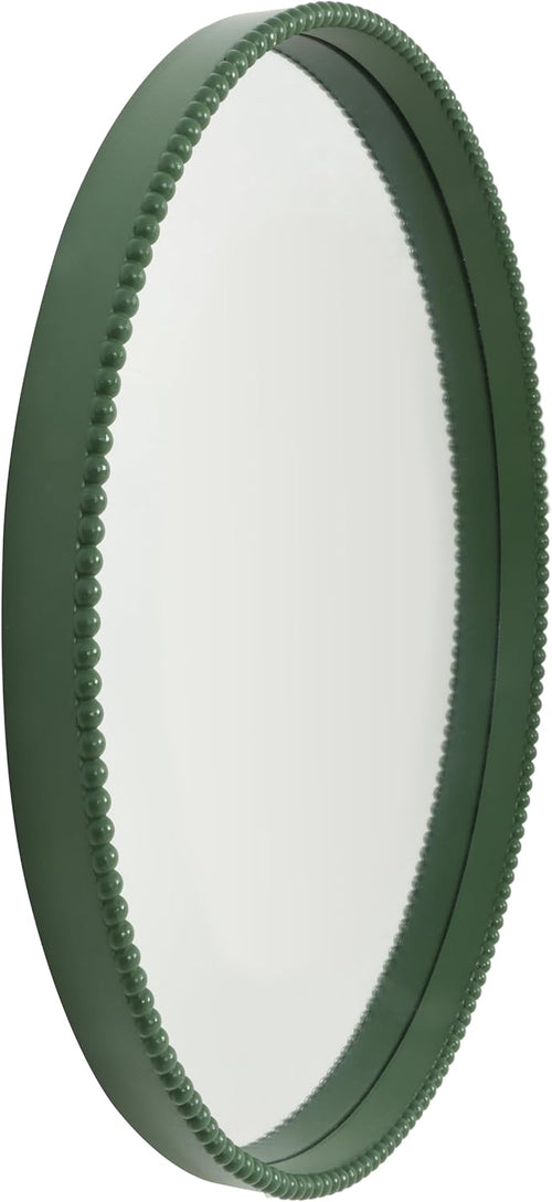Home Selections Round Bobbin Wall Mirror, 20" (50 CM), Circle Deep Framed Wooden Beaded Mirror, Green