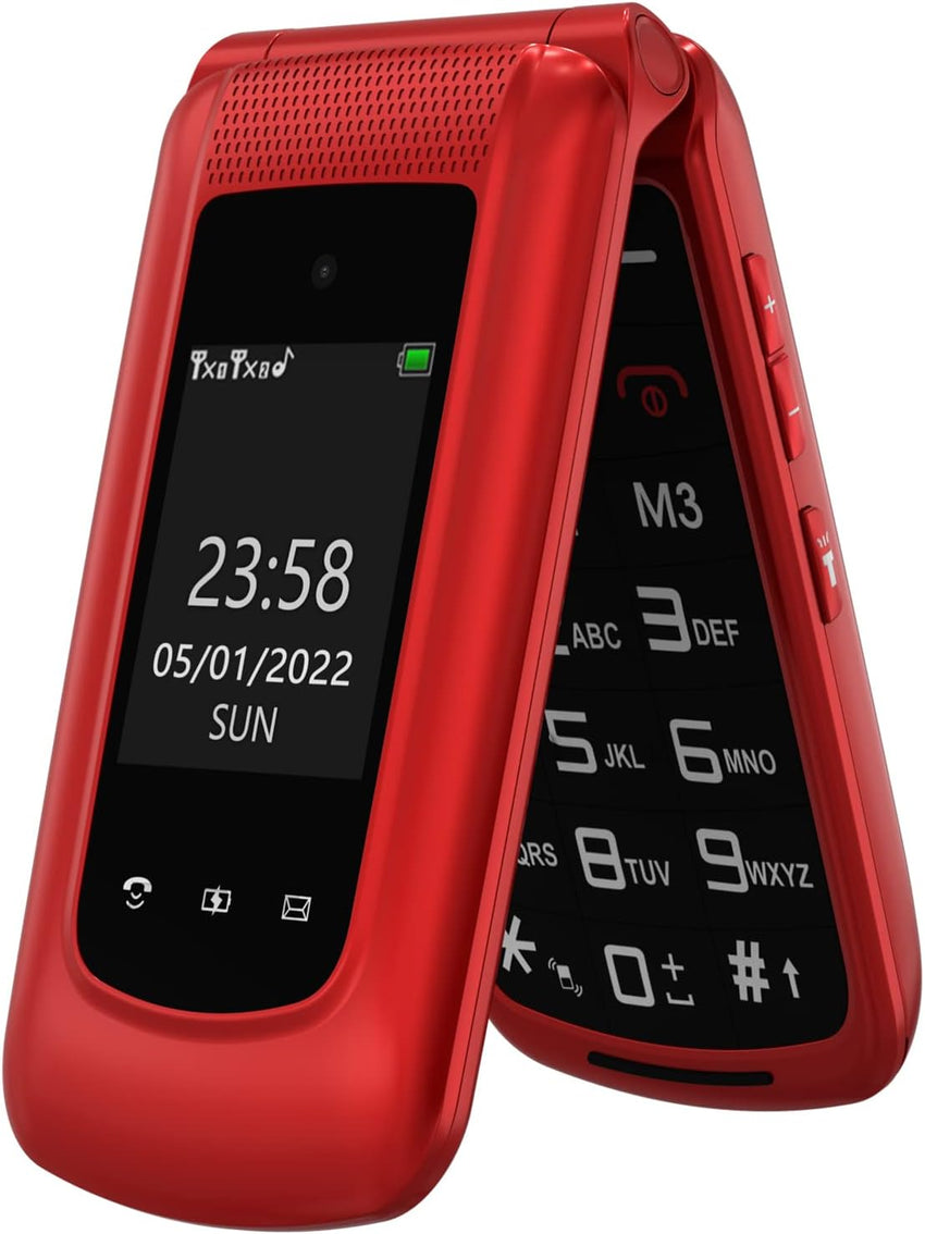 Senior Mobile Phone with Big Buttons, GSM Sim Free Unlocked Basic Cell Phones Easy to Use, Flip Phone with Dual Color Display | SOS Button | FM Radio | Torch |1000mAh Battery | Speed Dial (Red)