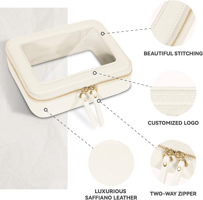 Prite Clear Makeup Bag with Gift Box Waterproof Cosmetic Case Travel Toiletry Bag Car Essentials with Double Zippers (Beige)