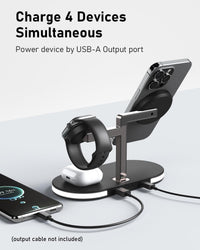 4-in-1 Magnetic Wireless Charging Station for iPhone Apple Watch Earbuds with Night Light Black
