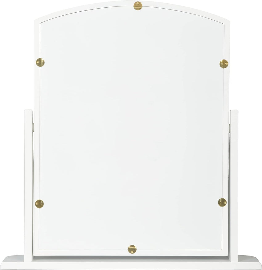 Home Selections Arched Wood Dressing Table Mirror, White, 44x44cm, Wooden Free Standing Tabletop Vanity Mirror