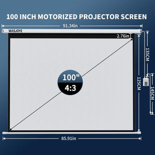 WASJOYE 100"Motorized Projector Screen Electric Diagonal Automatic Projection 16:9 8K HD Movies Screen for Home Theater Cinema Office Video Game Indoor W/Remote Control and Wall/Ceiling Mount