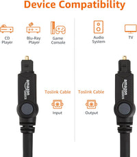 Amazon Basics Toslink Digital Optical Audio Cable, Multi-Channel, Sound Bar, Home Theatre, Gold-Plated Connectors, 1 m, Black