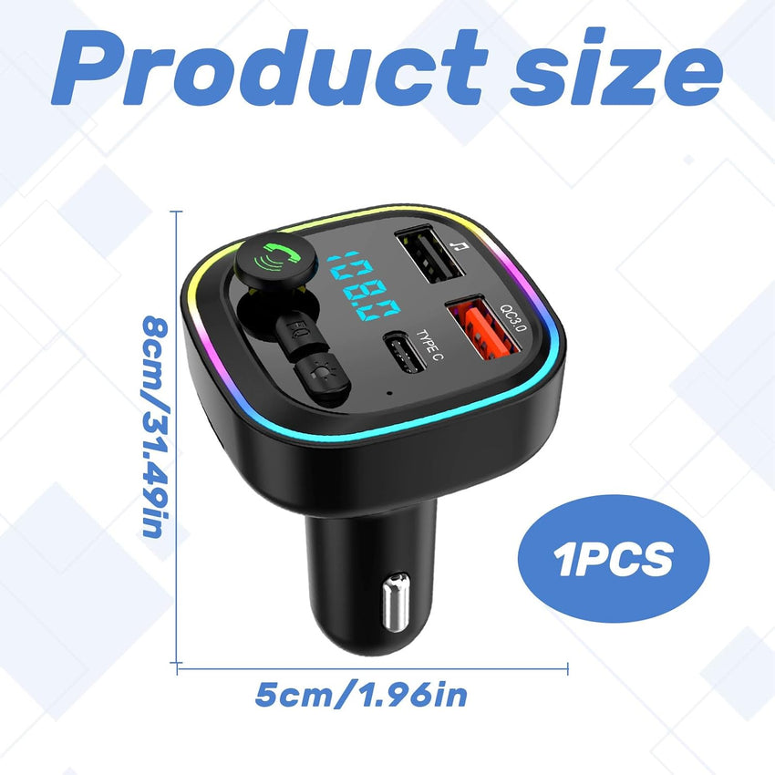 Car Bluetooth Transmitter,5.3 FM Bluetooth Car Adapter,PD 20W & QC 3.0 Fast Charging,FM Bluetooth Transmitter Car Dual Usb+1 Type-C,Hands Free Calling FM Transmitter Bluetooth Car,Supports USB/TF/SD