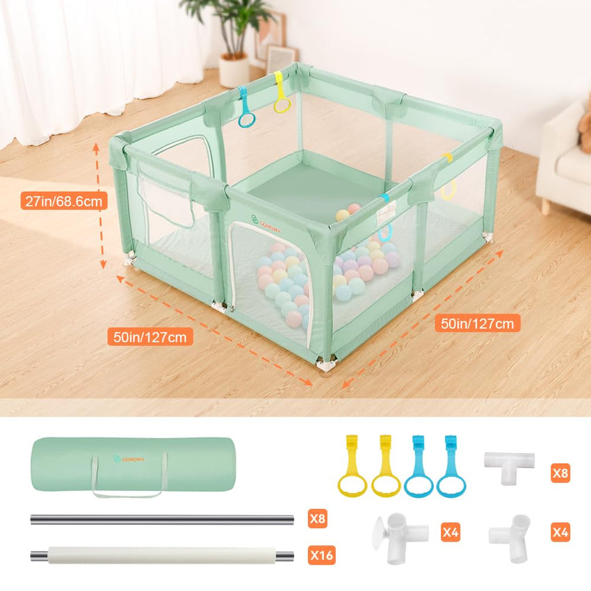 COMOMY Playpens for Babies and Toddlers, 200 x 160 cm Baby Playard Extra Large, Safe and Non-Slip Baby Fence, Full Mesh Design, Indoor & Outdoor Kids Activity Center, Baby Play Pens (Beige)
