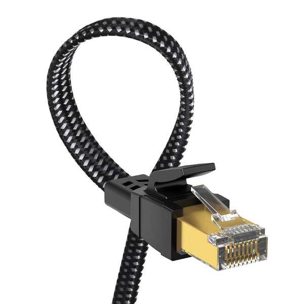 Cat 8 Ethernet Cable 10FT, High Speed Braided 40Gbps 2000MHz Network | Bare Copper Shielded SFTP Internet Cable, Heavy Duty Flat RJ45 LAN Patch Cord-Indoor for Gaming PC Modem Router PS5