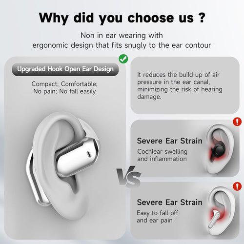 Ultra Open Ear Earbuds - Bone Conduction Headphones Wireless Bluetooth, Waterproof Deep Bass Earphones for Fitness and Running, Secure Fit for Small Ears, Sweat-Resistant for Workouts