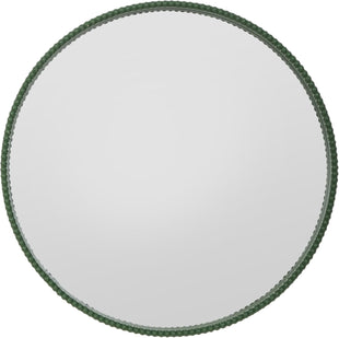 Home Selections Round Bobbin Wall Mirror, 20" (50 CM), Circle Deep Framed Wooden Beaded Mirror, Green