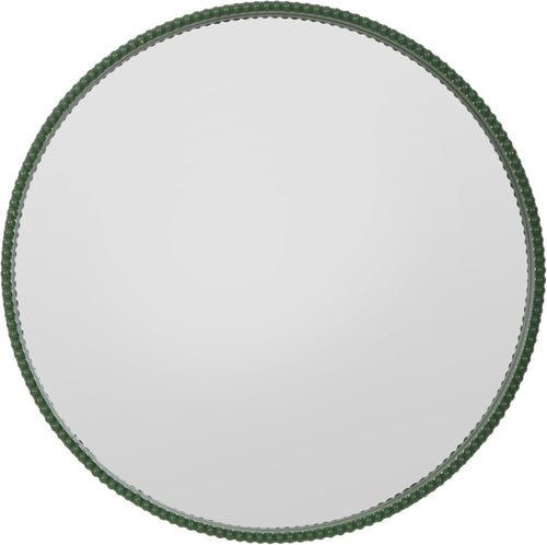 Home Selections Round Bobbin Wall Mirror, 20" (50 CM), Circle Deep Framed Wooden Beaded Mirror, Green