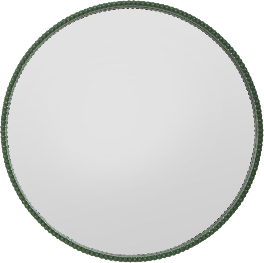 Home Selections Round Bobbin Wall Mirror, 20" (50 CM), Circle Deep Framed Wooden Beaded Mirror, Green
