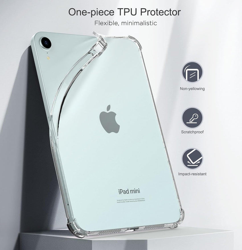 MoKo Clear Case for iPad mini (A17 Pro) 7th/6th Gen 2024/2021, Clear