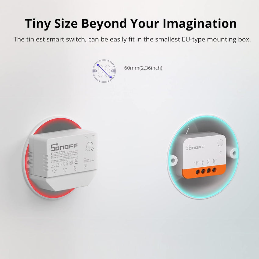 SONOFF ZBMINIL2 Zigbee Smart Switch, No Neutral Required, Mini Relay Module for Light Switch, 2-Way Control, Works with Alexa & Google Home, Requires Zigbee Hub