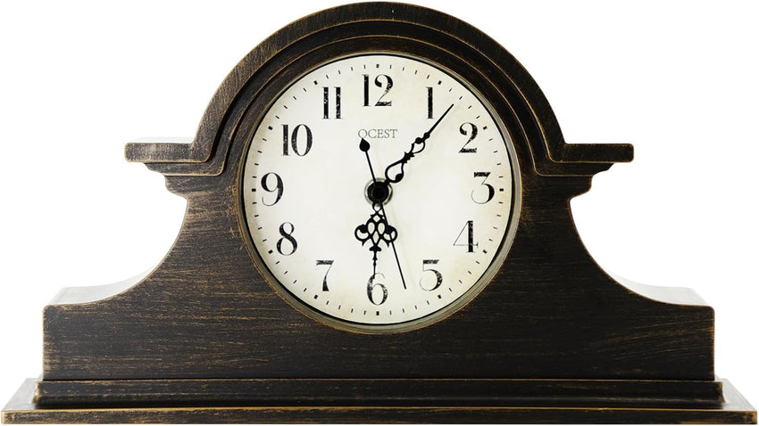 Vintage Farmhouse Mantel Clock Quartz Battery Operated â Walnut Brown 13x7 Inch