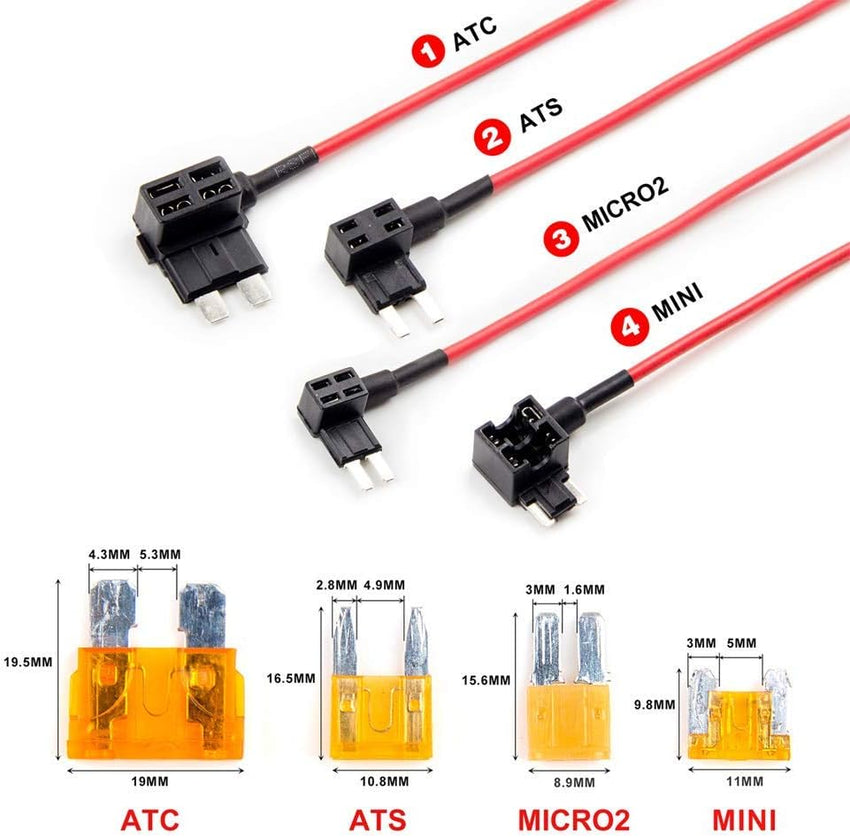 Gebildet Dash Cam Hardwire Kit, Mini/Micro USB Hard Wire Kit for Dashcam, 12V-24V to 5V Car Dash Camera Charger Power Cord, ACU/ACS/ACN Mini/ACZ Micro 2 Fuse, 11.6V Real Battery Drain Protection