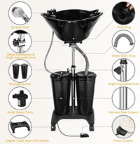 Johgee Portable Salon Basin Shampoo Bowl Sink with Electric Pump, Height Adjustable Portable Hair Washing Basin with 2 Bucket & Drain Hoses, Portable Shampoo Sink for Home Barber Shop Use