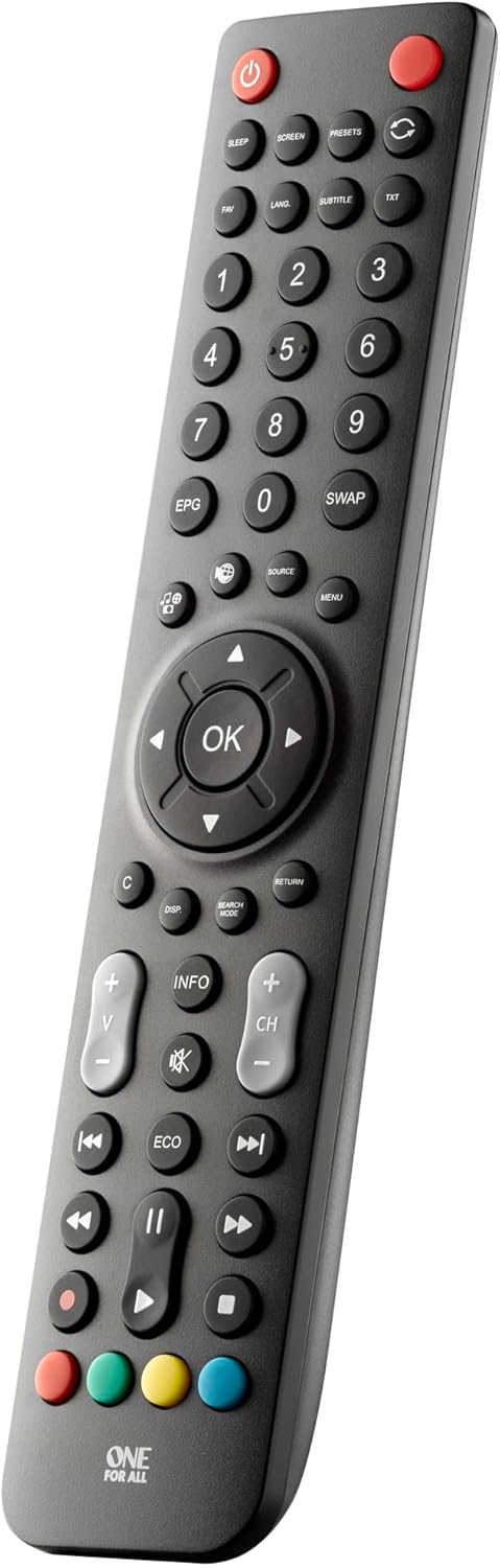 One For All Sharp TV Replacement remote - Works with IR Sharp televisions (LED,LCD,Plasma) - Ideal TV replacement remote control with same functions as the original Sharp remote - black - URC1921